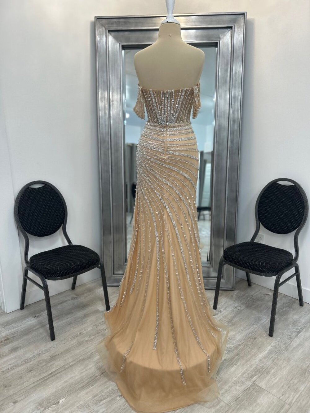 Clarisse 811106 Nude Silver Beaded Prom Pageant Evening Gown Multiple Sizes - Picture 4 of 8